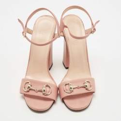 Gucci Pink Leather Horsebit Ankle Strap Sandals Size 38