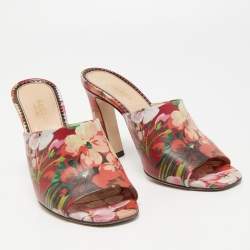 Gucci Multicolor Blooms Print Leather Mules Size 35.5