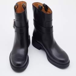 Pre Owned Gucci Black Leather Dionysus Ankle Length Boots Size 38