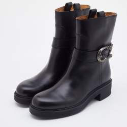 Pre Owned Gucci Black Leather Dionysus Ankle Length Boots Size 38