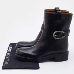 Pre Owned Gucci Black Leather Dionysus Ankle Length Boots Size 38