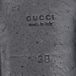 Pre Owned Gucci Black Tiger Embroidered Leather and Fur Princetown Flat Mules Size 38