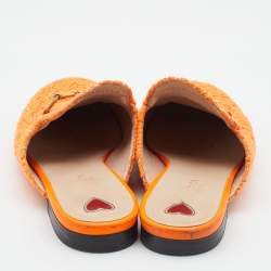 Pre Owned Gucci Neon Orange Lace Princetown Flat Mules Size 37.5