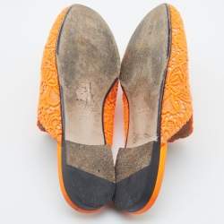 Pre Owned Gucci Neon Orange Lace Princetown Flat Mules Size 37.5