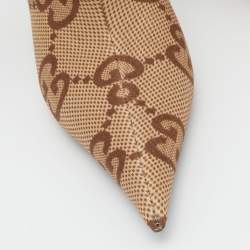 Pre Owned Gucci Beige/Brown GG Knit Fabric Ankle Length Boots Size 39