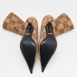 Pre Owned Gucci Beige/Brown GG Knit Fabric Ankle Length Boots Size 39