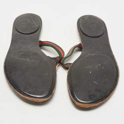 Pre Owned Gucci Tricolor Leather and Canvas Web Interlocking G Thong Flats Size 39.5