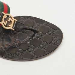 Pre Owned Gucci Tricolor Leather and Canvas Web Interlocking G Thong Flats Size 39.5
