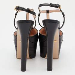 مملوكة مسبقًا Gucci Black Leather Angel Platforms T-Strap Sandals Size 37.5