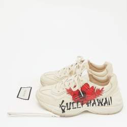 Gucci Beige Leather Rhyton Hawaii Print Low Top Sneakers Size 37.5