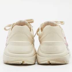 Gucci Beige Leather Rhyton Hawaii Print Low Top Sneakers Size 37.5