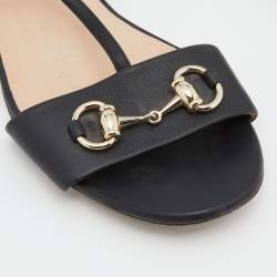 Gucci Black Leather Horsebit T-Strap Flat Sandals Size 38