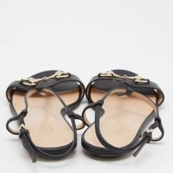 Gucci Black Leather Horsebit T-Strap Flat Sandals Size 38