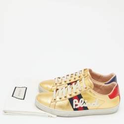 Gucci Gold Leather Embroidered Blind For Love Ace Sneakers Size 37