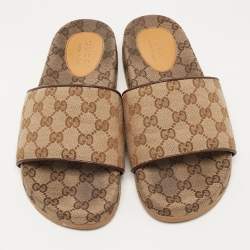 مملوكة مسبقًا Gucci Brown GG Canvas Flat Slides Size 39