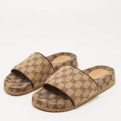 مملوكة مسبقًا Gucci Brown GG Canvas Flat Slides Size 39