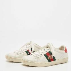 Gucci White Leather Bee Embroidered Ace Sneakers Size 35.5