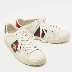 Gucci White Leather Bee Embroidered Ace Sneakers Size 35.5