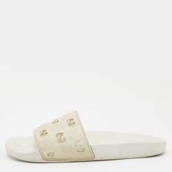 Gucci White GG Laser Cut Rubber Slides Size 38