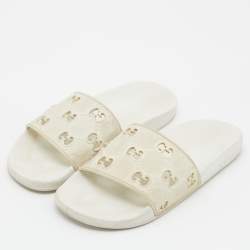 Gucci White GG Laser Cut Rubber Slides Size 38