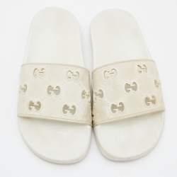 Gucci White GG Laser Cut Rubber Slides Size 38