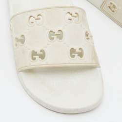 Gucci White GG Laser Cut Rubber Slides Size 38