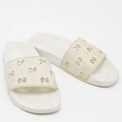 Gucci White GG Laser Cut Rubber Slides Size 38