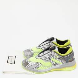 مملوكة مسبقًا Gucci Neon Green Knit Fabric and Leather Ultrapace R Sneakers Size 37.5