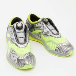 مملوكة مسبقًا Gucci Neon Green Knit Fabric and Leather Ultrapace R Sneakers Size 37.5