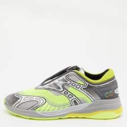 مملوكة مسبقًا Gucci Neon Green Knit Fabric and Leather Ultrapace R Sneakers Size 37.5