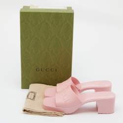 Gucci Pink Rubber Slide Block Heel Sandals Size 38
