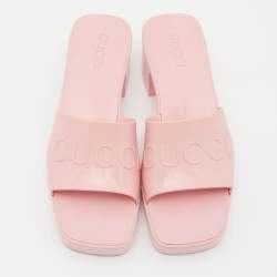 Gucci Pink Rubber Slide Block Heel Sandals Size 38