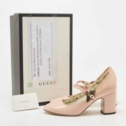 Pre Owned Gucci Beige Patent Leather Lois Bee Mary Jane Block Heel Pumps Size 37