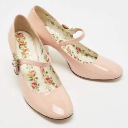 Pre Owned Gucci Beige Patent Leather Lois Bee Mary Jane Block Heel Pumps Size 37