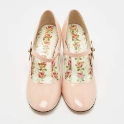 Pre Owned Gucci Beige Patent Leather Lois Bee Mary Jane Block Heel Pumps Size 37