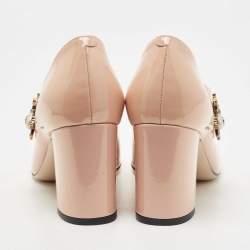 Pre Owned Gucci Beige Patent Leather Lois Bee Mary Jane Block Heel Pumps Size 37