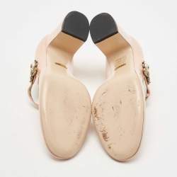 Pre Owned Gucci Beige Patent Leather Lois Bee Mary Jane Block Heel Pumps Size 37