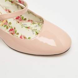 Pre Owned Gucci Beige Patent Leather Lois Bee Mary Jane Block Heel Pumps Size 37