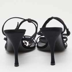 Pre Owned Gucci Black Satin Crystal Embellished Interlocking G Ankle Strap Sandals Size 39