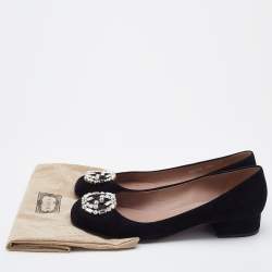 Gucci Black Suede Crystal Embellished Interlocking G Pumps Size 38.5