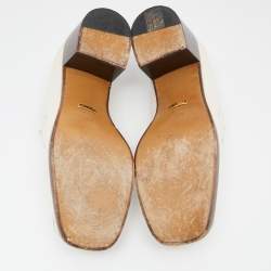 Pre Owned Gucci Off White Leather Horsebit Loafer Pumps Size 39.5