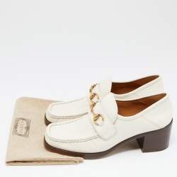 Pre Owned Gucci Off White Leather Horsebit Loafer Pumps Size 39.5