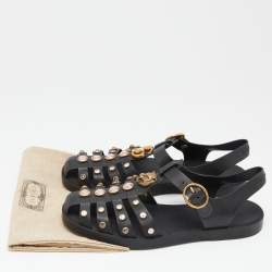 Gucci Black Rubber GG Marmont Crystal Embellishments Caged Flat Sandals Size 39