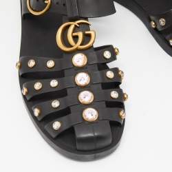 Gucci Black Rubber GG Marmont Crystal Embellishments Caged Flat Sandals Size 39
