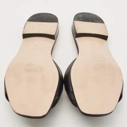 Pre Owned Gucci Black Leather Interlocking G Cut Out Flat Slides Size 36