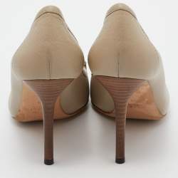Pre Owned Gucci Beige Leather Bamboo Horsebit Loafer Pumps Size 38