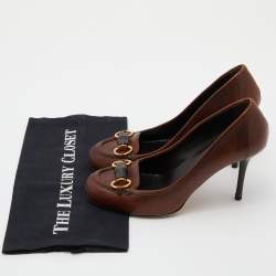 Pre Owned Gucci Two Tone Leather Bamboo Horsebit Loafer Pumps Size 38