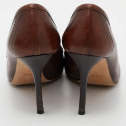 Pre Owned Gucci Two Tone Leather Bamboo Horsebit Loafer Pumps Size 38