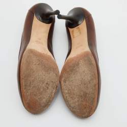 Pre Owned Gucci Two Tone Leather Bamboo Horsebit Loafer Pumps Size 38