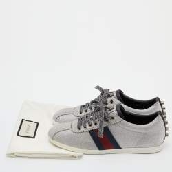 Pre Owned Gucci Silver Glitter Bambi Web Low-Top Sneakers Size 36